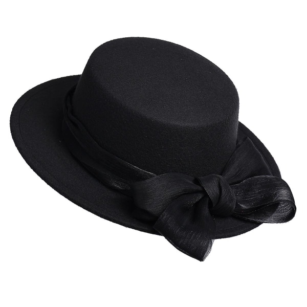 Svart filthatt Dame Vintage Fedora Novelty Flat Top Hats Men Cap - Perfet Black