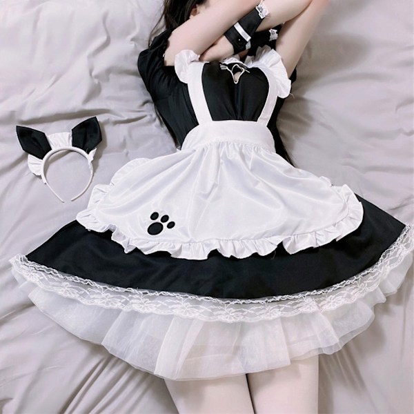 Maid Kostym Anime Rosett Sexig Enfärgad Cosplay Maid Klänning - Perfekt L