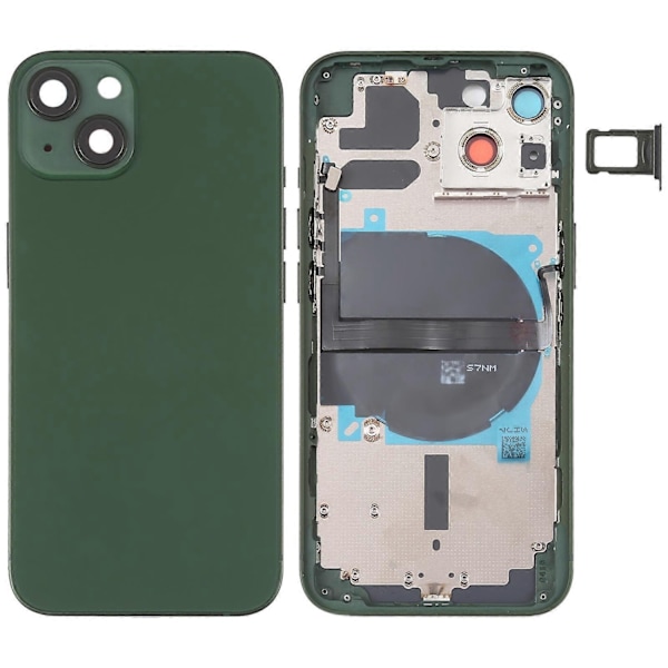 Kompatibel med iPhone 13 Batteri Bagcover med Sideknapper & SIM-kortbakke & Strøm + Lydstyrke Flexkabel & Trådløst Opladningsmodul - Perfekt Green
