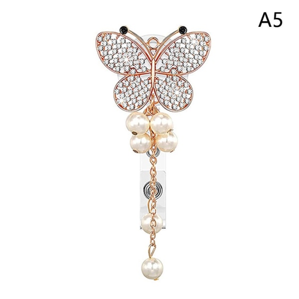 Butterfly Rhinestone Badge Reel Clip ID-kortholder Clips Navn - Perfet A5