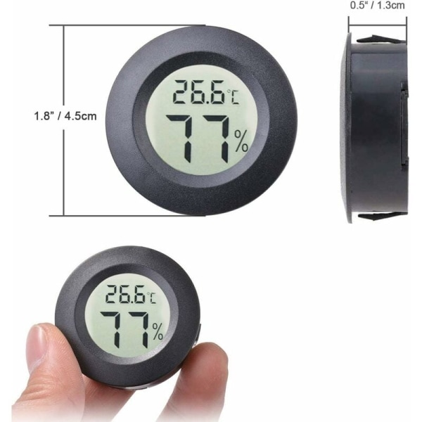 Indbygget rundt digitalt elektronisk termometer og hygrometer (sort), - Perfet