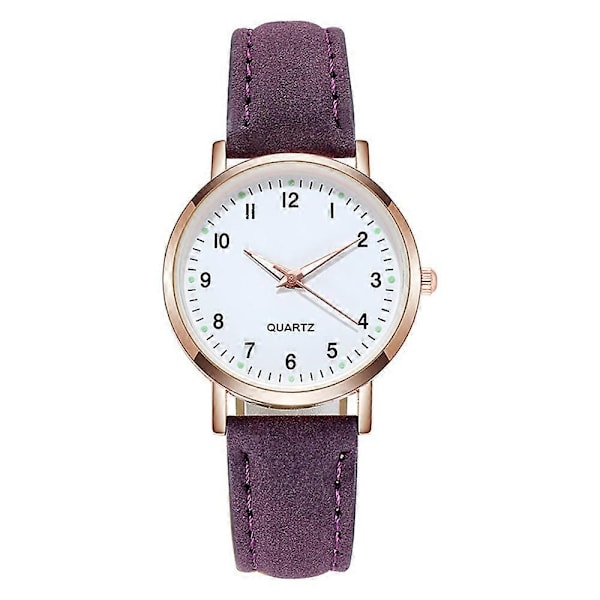 Damklocka Kvinna Liten Kvarts Analog Klocka Casual Läder - Perfekt Purple