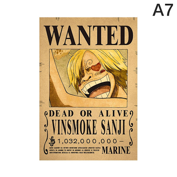 5 kpl juliste One Piece Wanted -juliste Luffy Paper Vintage Poste - Perfet A9