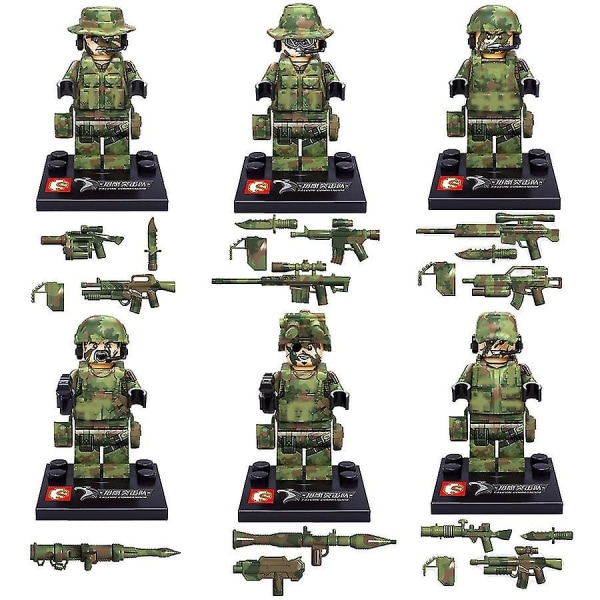6 st Falcon Commando Minifigure Militär monteringsleksak - Perfet