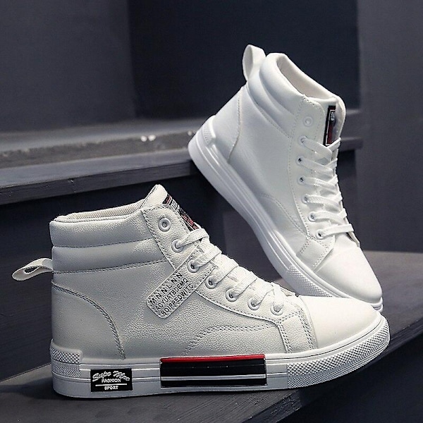 Hvite motorsykkelstøvler for menn, casual sko i mikrofiberlær, motocross-støvler, motorsykkelstøvler, sommer, pustende, høye sneakers - Perfekt White 39