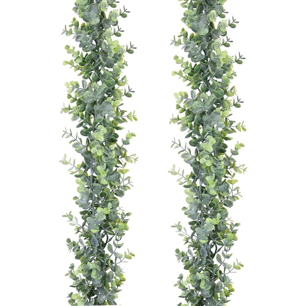 konstgjord eukalyptusväxtgirland, 2-pack konstgjord eukalyptusblad hängande vinranka för bröllop Bakgrund Arch Wall Deco - Perfet