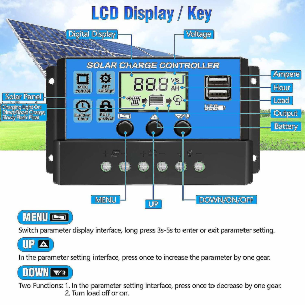 Solar Charge Controller 10a/20a/30a Solcellepanel Batteri Intelligent Reg. - Perfekt
