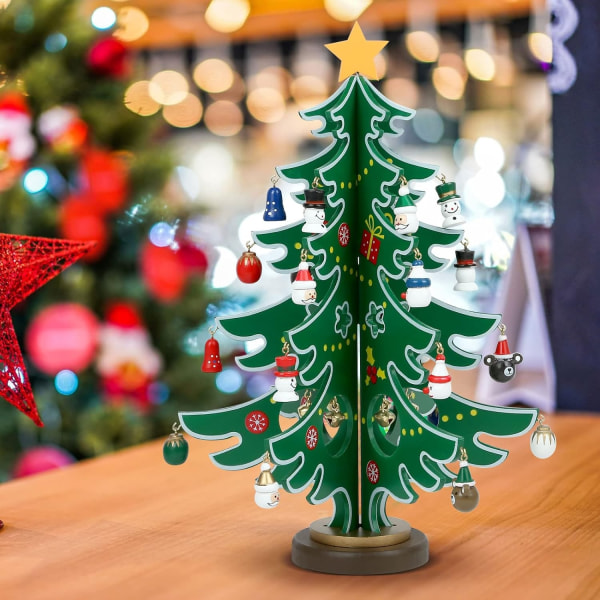 Adventskalender 2023 24 dages julenedtællingskalender Trætræ med miniature ornamenter Bordplade DIY Minitræ til julebordpynt