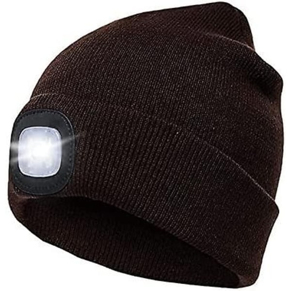 Unisex Led Beanie Hat med USB genopladeligt batteri 5 timers højeffekt lys - Perfet Brown