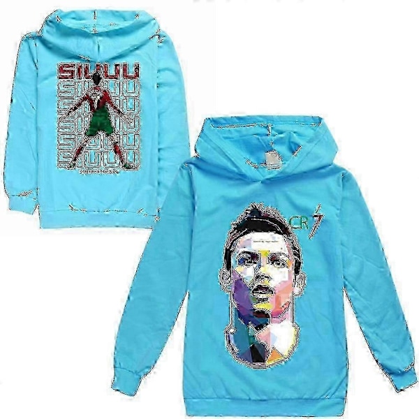 Cristiano Ronaldo Hoodie Världscupen Nr.7 Julklappar Fotbollsstjärna Hoodie Flickor Pojkar Hooded Sweatshirt Pullover Toppar Barn Tonåringar-Perfekt sky blue 7-8years