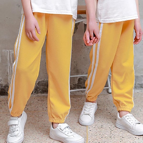 Kids Boys Girls Striped Sweatpants Bottoms Pants-Perfet Yellow 3-4 Years