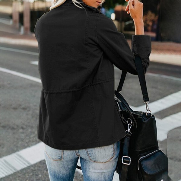 Naisten taskut takkinapit sotilastakki - täydellinen Black 2XL