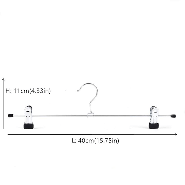 10 st 40 cm kromhängare, silverfärgade metallbyxhängare för byxor, shorts, kjolar, strumpor, underkläder med halkfria klämmor - Perfet
