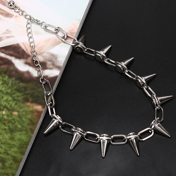 New Spike Rivet Punk Collar Halsband Goth Rock Biker Link Chain - Perfet Silver One Size