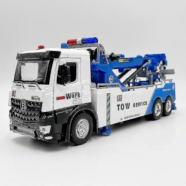 1:32 Painevalettu malliauto, suuri kaksoiskoukku liikenteen pelastusauto, pienoismalli äänellä ja valolla, iso-Perfet blue