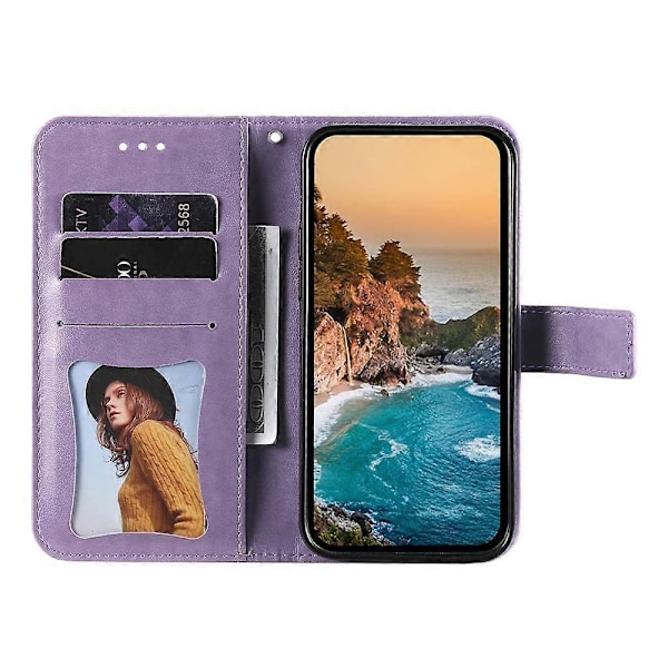 Syv-bladet Blomster Præget Læder Telefon Cover - Perfet Compatible with MotorolaMoto G55
