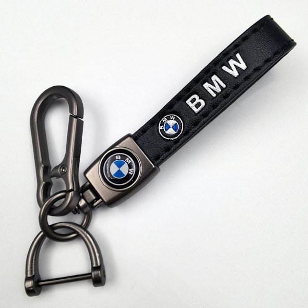 Læder Nøglering til Bil | Metal Finish | Robust Nøglering | Nøglering og Krogbeslag - Perfekt Gun Color Hardware BMW