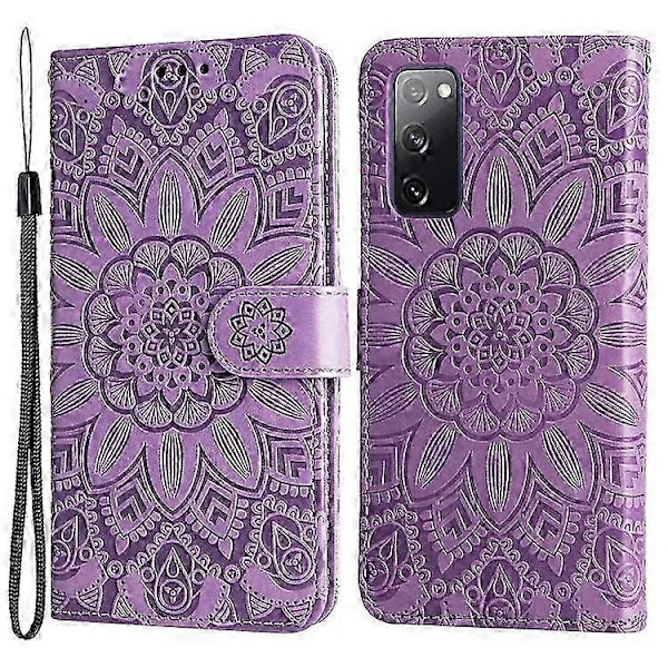 Kompatibel med Galaxy S20 FE / S20 FE 5G / S20 Lite Solros PU Läder Magnetiskt Plånboksfodral med Ställ - Perfekt Purple