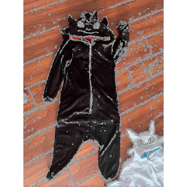 Hampaaton Lohikäärme Valkoinen Musta Bodysuit Aikuisten Unisex Flanelli Pyjama Anime Cosplay Puku Kouluttaa Yö Fury Pyjama - Täydellinen Black XL  176*185cm