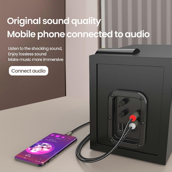 USB Typ C till 2RCA Kabel Stereo Ljudöverföring Guldpläterade Kontakter Sladd för Mixerkonsoler-Perfet 2m