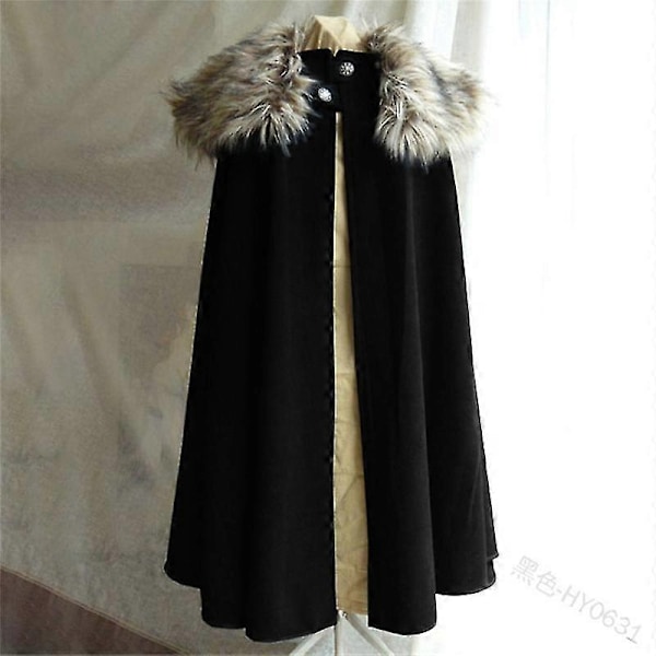 Miesten keskiaikainen pukuviitta Talvi Fur Kaulus Larp Viking Cosplay Cape Takki Korkea Laatu Gootti Naiset Cape Halloween Puku-Perfet Navy Blue M