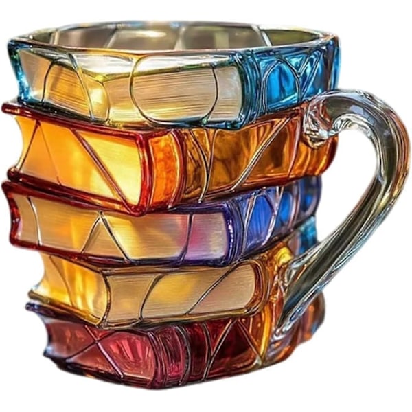 Malet Bog Krus, 2025 Nyt 3D Malet Glas Bog Krus til Varme Eller Kolde Bryg, Nyhed Bøger Stablet Formet Kaffekrus Gaver til Bogelskere Læsere-Perfekt 2PCS