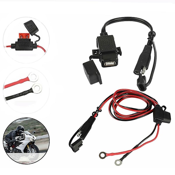 Motorsykkel USB-lader SAE til USB-kabeladapter SAE Quick Disconnect 2.1A vanntett USB-port - Perfet