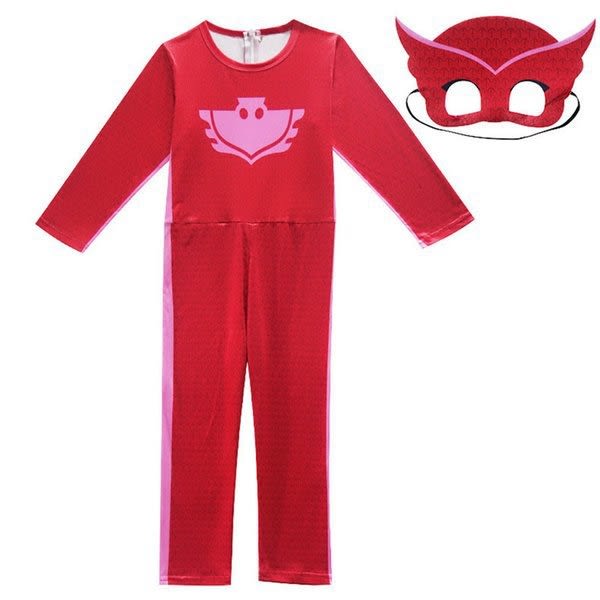 Pyjamashjältarna Unisex barn - hel kostym + ögonmask - Perfet Red PJ Masks - Storlek: röd 110 cl