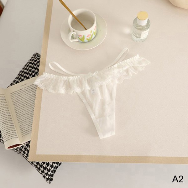 Lace Thong Hollow Truser Lav midje Gjennomsiktig Thong Sexy Unde - Perfet White