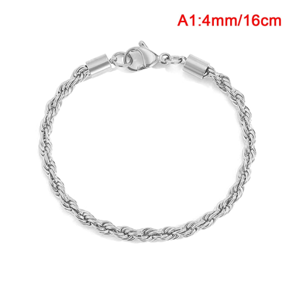 4MM rustfritt stål tau Chian armbånd for kvinner Charm Gold - Perfet Silver 16cm