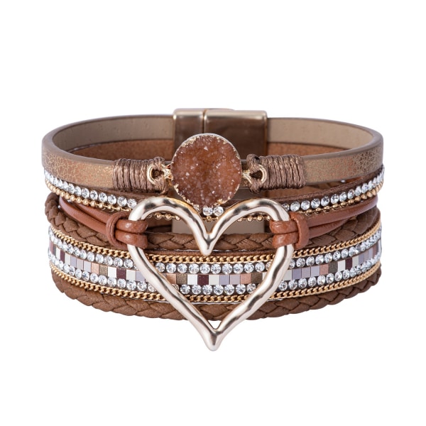Magnetlås Boho Wrap Armband Läder Cuff Armband Pärlor Armband För Kvinnor Stapelbart Infinity Armband Smycken coffee