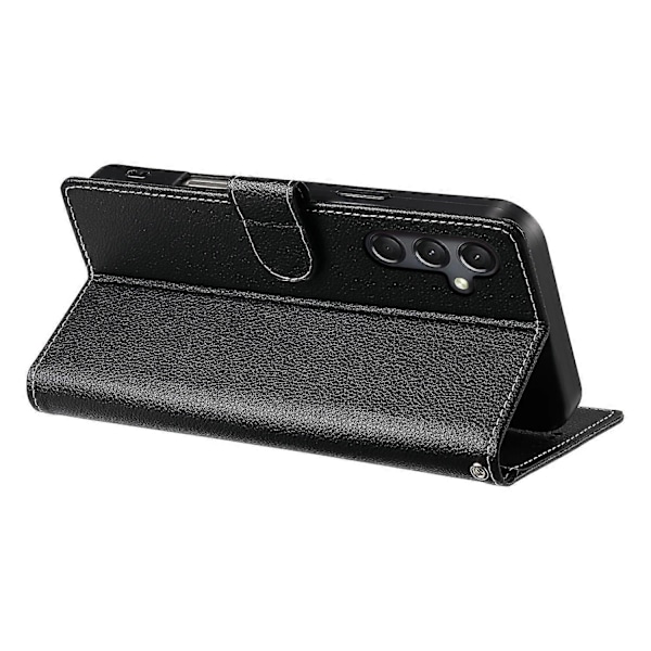 Kompatibel med Samsung Galaxy A24 4G (162,1 x 77,6 x 8,3 mm) Læder Etui med Lås, Wallet Stand og Telefon Cover - Perfekt Black