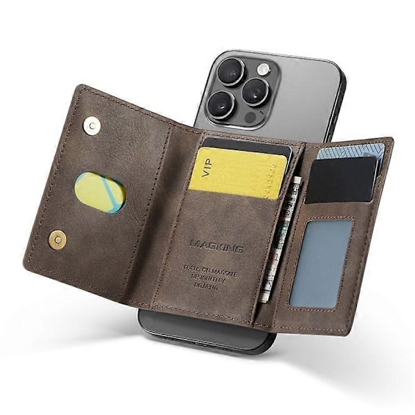 MAGKING K2 Stand Magnetisk Kortholder Kompatibel med MagSafe RFID Mobilpung - Perfekt Espresso