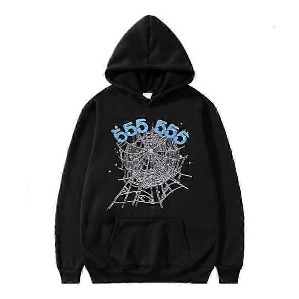 Spider Web Grafik Hoodie, Bomulds Pullover Sweatshirt til Mænd og Kvinder - Perfekt Black Blue M