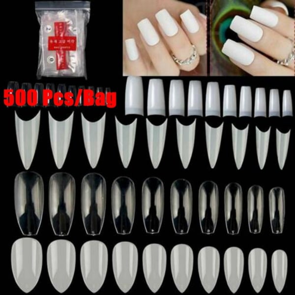 500 stk/10 stiler False Nails Nail Art Patch TRANSPARENT C - Perfet