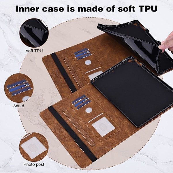 Perhoskuvioinen nahkainen tablettikotelo yhteensopiva Lenovo Tab M9:n kanssa - Perfet Brown