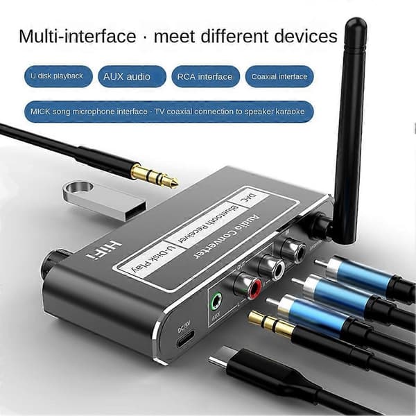 Trådløs HIFI-konverter Bluetooth 5.2 Mottaker Audio Koaksial til R/L 3.5mm Aux Adapter med U Disk Pl-Perfet