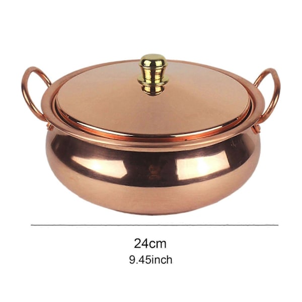 Ren Kobbergryde Binaural Gryde Kogegryde med Låg Simrepande Kobber Køkkenudstyr 18cm-Perfet 24cm