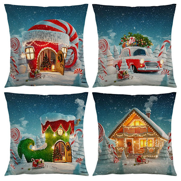 Case 45 x 45 cm, 4 kpl:n set Lyhyt pehmo Christmas - Perfet
