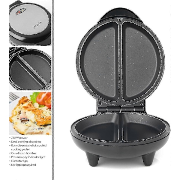 Dubbel Omelettmaskin Dubbel Äggkokare med Non-Stick-plattor, Djup Elektrisk Multikokare-Perfekt