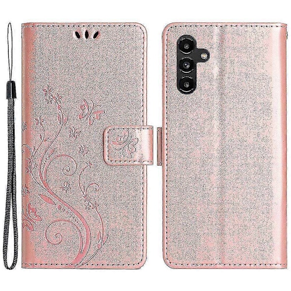 Kompatibel med Samsung Galaxy A55 5G Sommerfugl Læder Etui Telefon Cover med Stand Wallet-Perfet Rose Gold