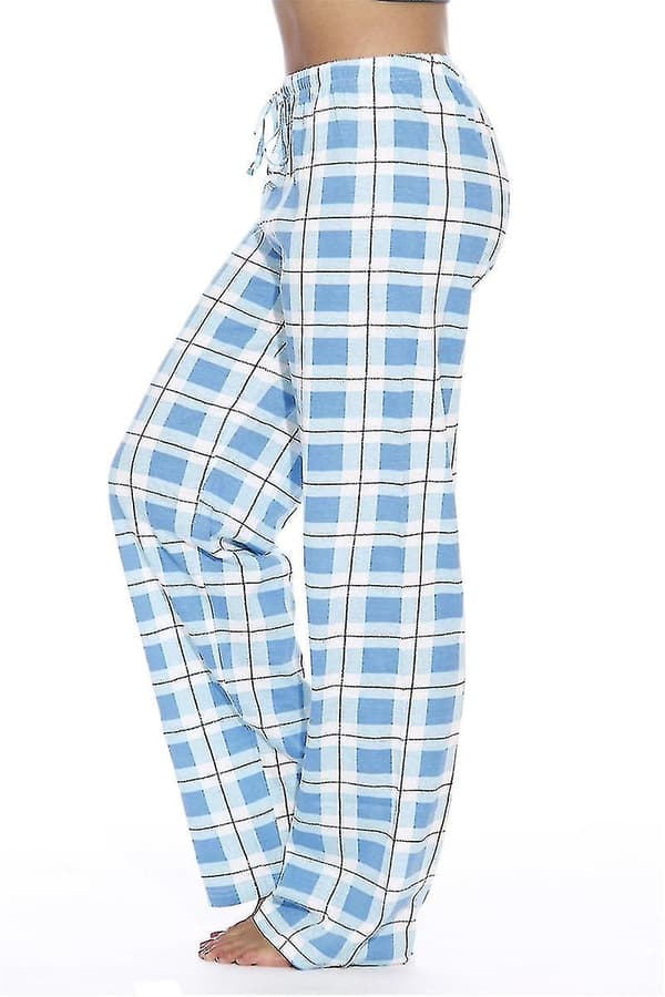 Dame Pyjamasbukser med lommer, bløde flannel ternede pyjamasbukser til kvinder CNR blue M