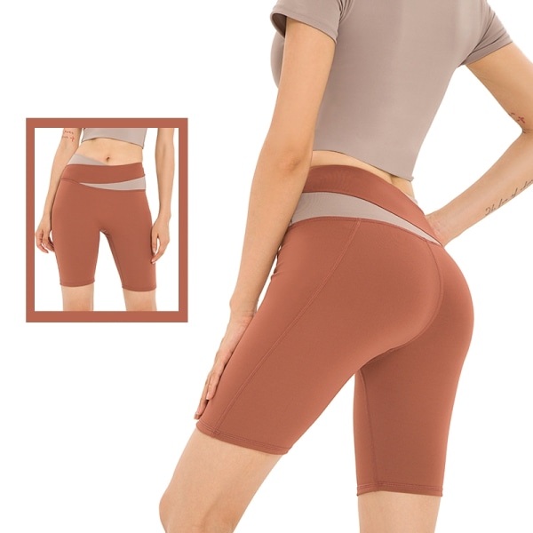 Gym Yoga Byxor Casual High Waist Mode Sommar Slim Knä Längd - Perfet Caramel L