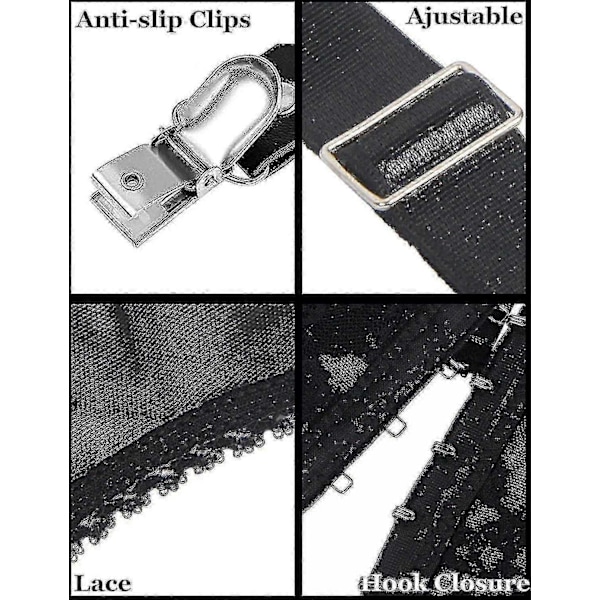 Naisten Plus-kokoinen sukkanauhaliivi pitsisillä sukkanauhoilla ja 6 metalliklipsillä, säädettävät alusvaatteiden sukkanauhaliivit U-Perfet Black 3XL