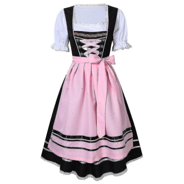Dirndl Kjole Tysk Oktoberfest Bavarian Beer Wench Costume Maid Festival Party ZX - Perfet Pink L