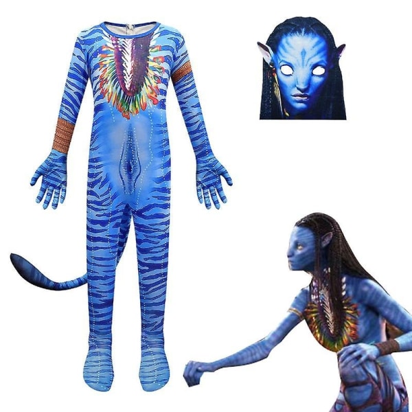 Børneavatar The Way Of Water Alien Cosplay 3d Jumpsuit Drenge Piger Avatar Cosplay Kostume Maske Halloween Zenti Party Bodysuit - Perfet 4675Jumpsuits-mask 110(4T)