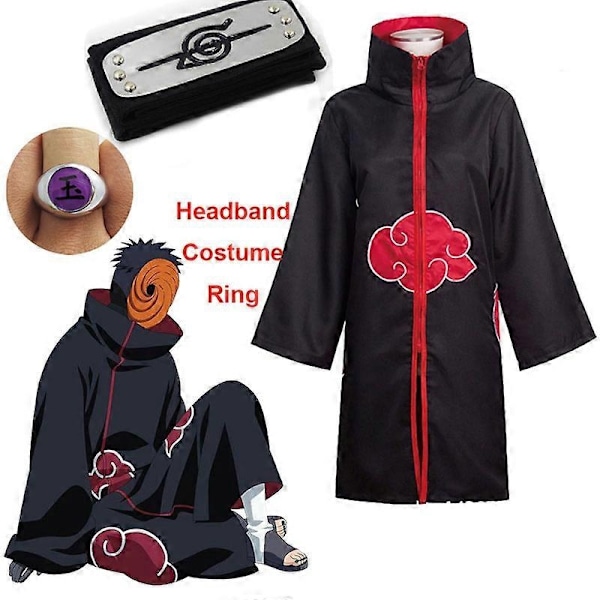 Harajuku Cosplay Uchiha Itachi Cosplay Kostym Huvudband Halsband Ring Kunai Deida Rafei Halloween Kostym Pojkar och Flickor Pain Cape - Perfekt Tobi XL