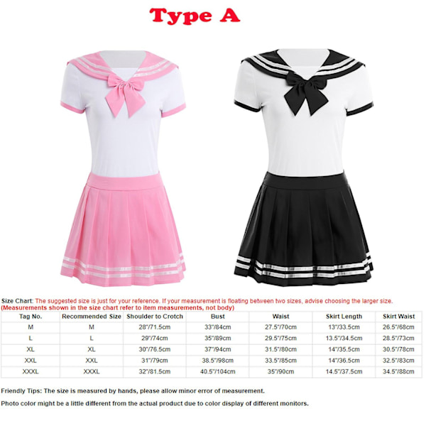 Naisten koululaistyttöasut lyhythihainen haalari minipleattipörröisellä hameella Cosplay-setit Opiskelijat Koululaiset Tyttöjen Uniformut Puku - Perfet White Navy Blue B L