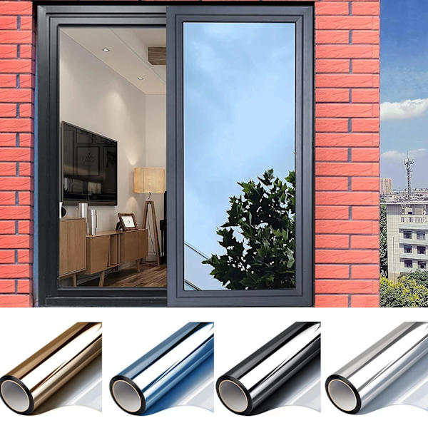 One Way Mirror Window Film Privacy Sun Blocking Glas Sticker - Perfet Blue-silver 40x300 cm