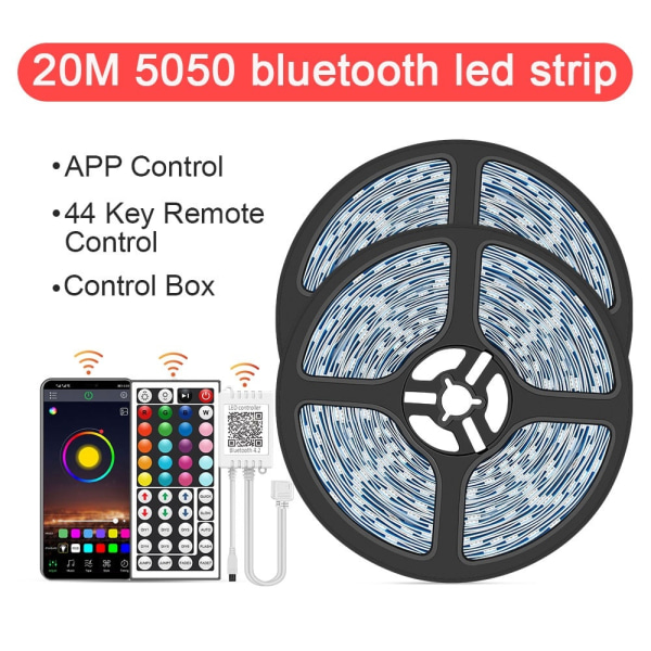 LED Strip Light RGB 5050/SMD2835 Flexible Ribbon DIY Led Light Strip RGB Tape Diode DC 12V bluetooth julebelysning - Perfet 5050 20m 44key 0 - 5W